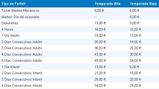 temporada forfait
